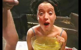 Chick covered in warm piss and cum